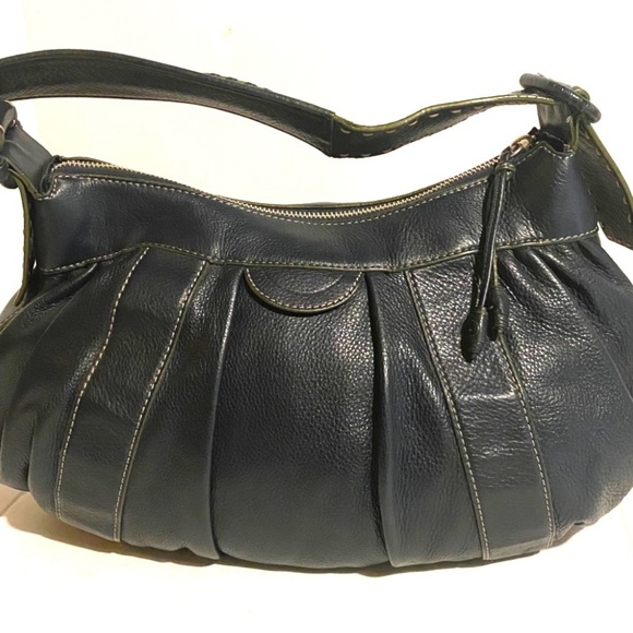 Cole haan navy blue Leather Hobo Bag with Curved Design and Pleated Texture - Picture 2 of 9